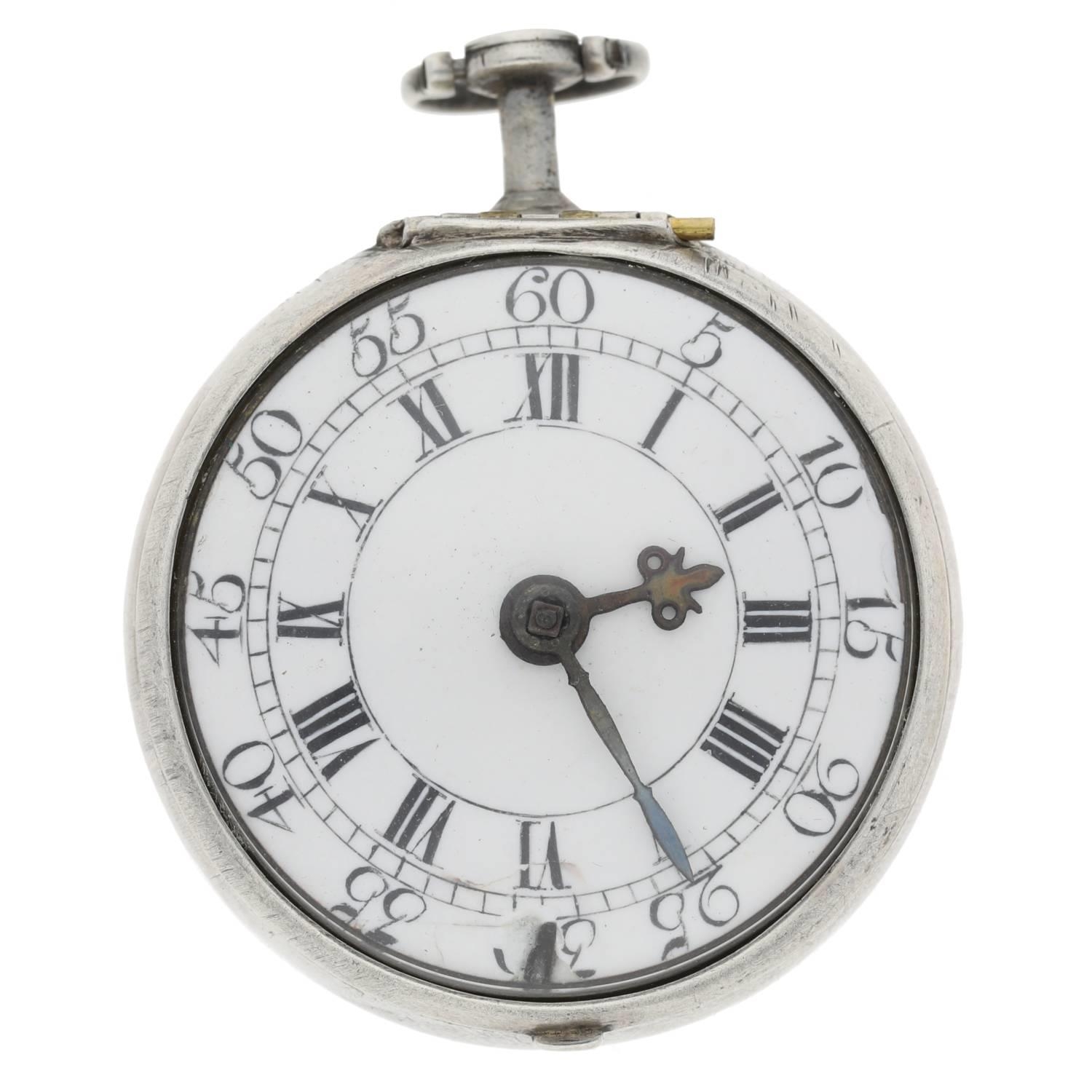 J. Roberts, London - George II English silver pair cased verge pocket watch, London 1759, signed - Image 3 of 10