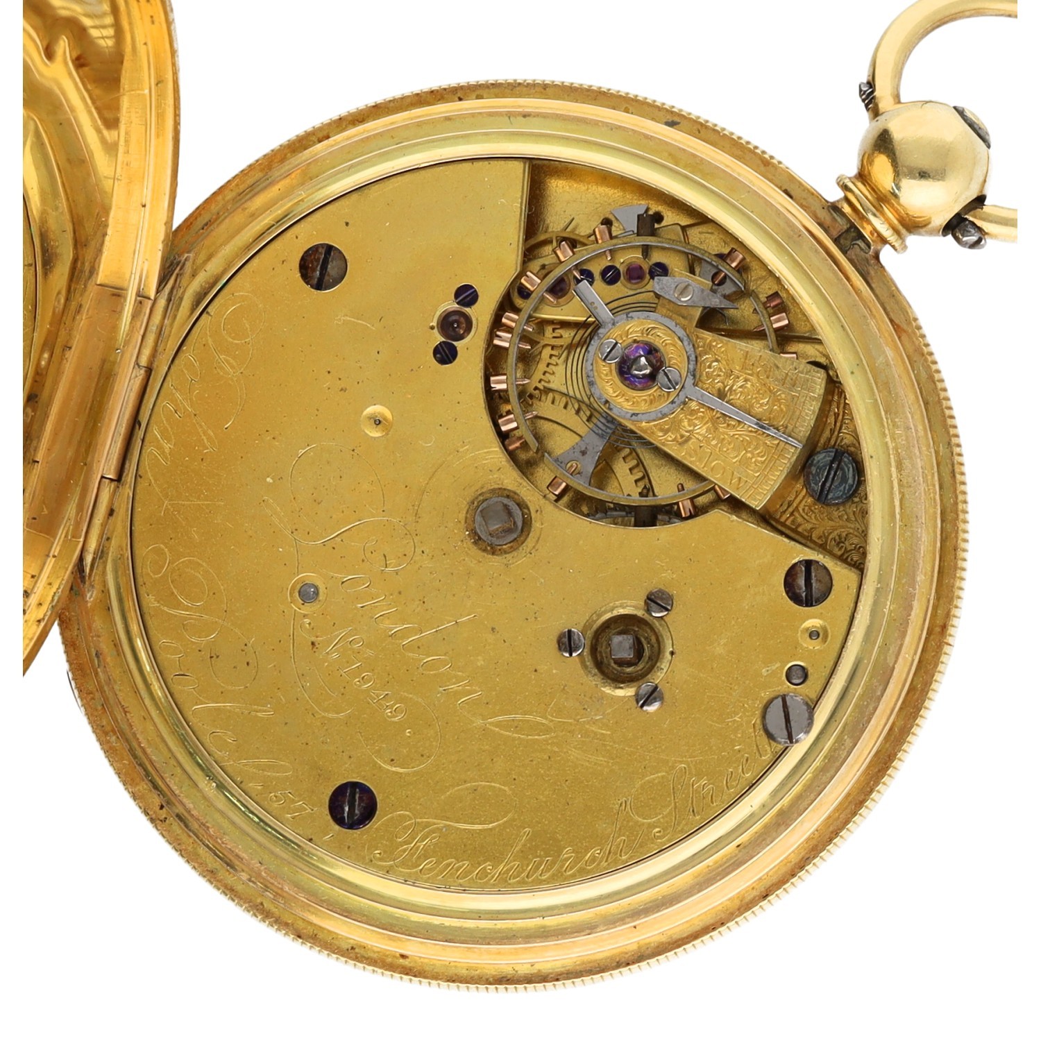 John Poole, London - Victorian 18ct fusee lever hunter pocket watch, the free sprung gilt three - Image 3 of 5