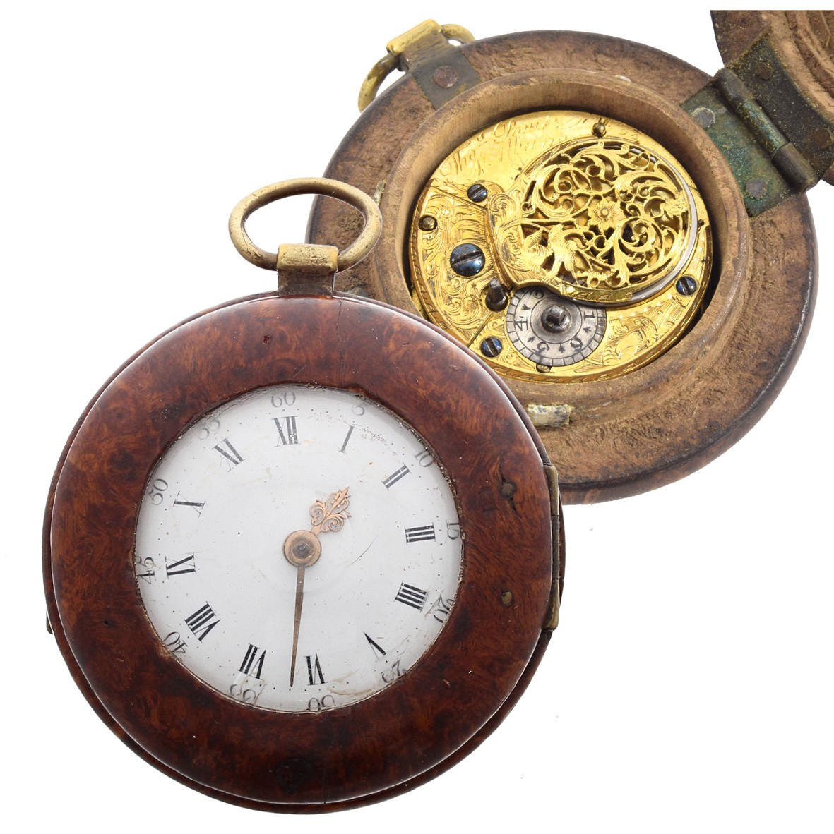 Thos. Power, St Alban - unusual English 18th century verge burr wood cased pocket watch, the fusee