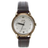 Cyma 9ct 'bumper' automatic gentleman's wristwatch, London 1954, circular silvered dial, signed cal.