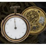 J. Bailey, London - English 18th century gilt metal and tortoiseshell pair cased verge pocket watch,