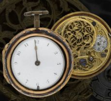 J. Bailey, London - English 18th century gilt metal and tortoiseshell pair cased verge pocket watch,