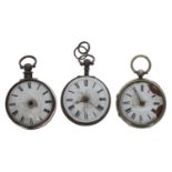 Two silver verge pair cased pocket watches for repair, maker White, London and unsigned, Roman