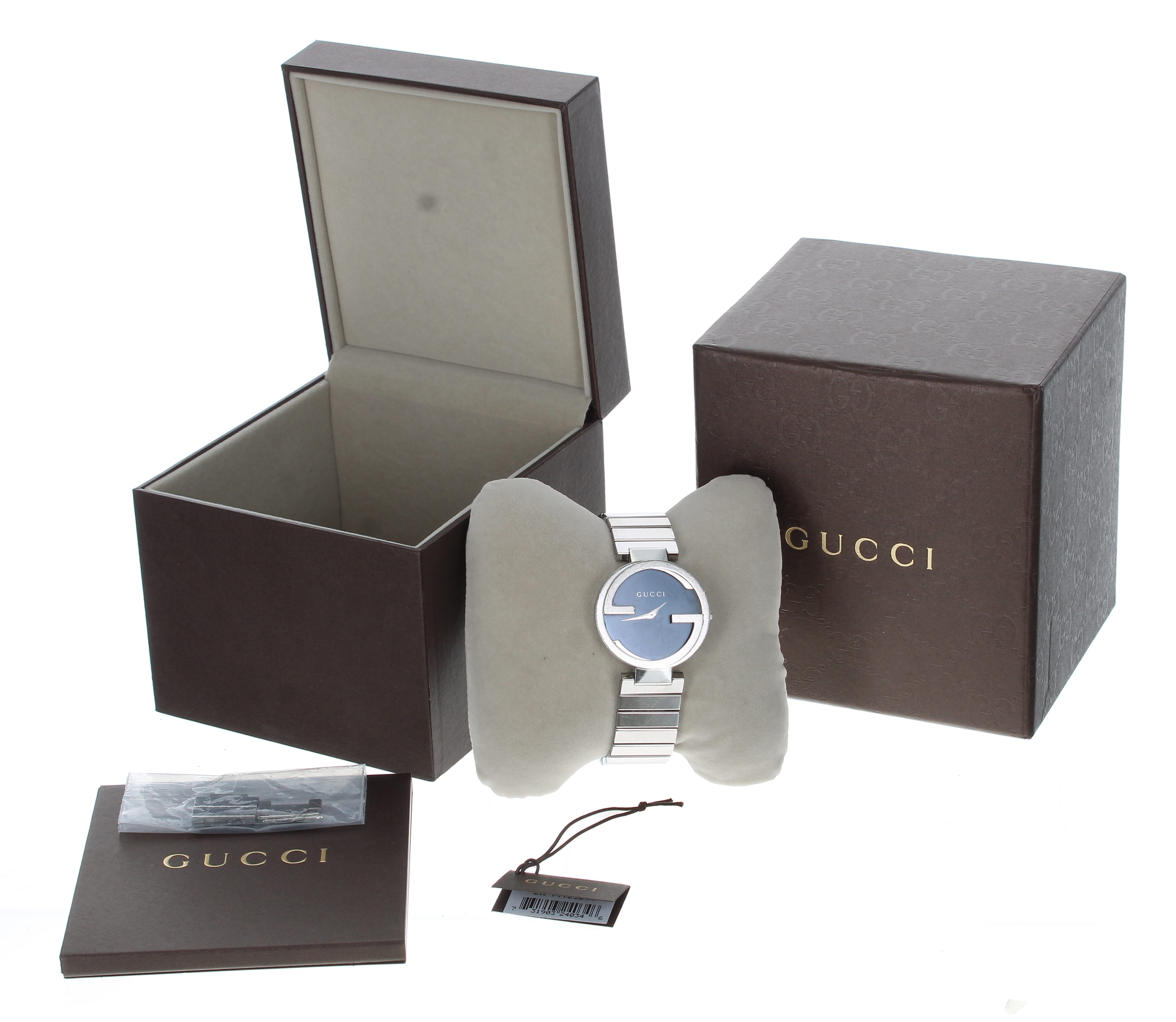 Gucci stainless steel wristwatch, reference no. 133.3, black dial, quartz, Gucci bracelet with - Image 3 of 3