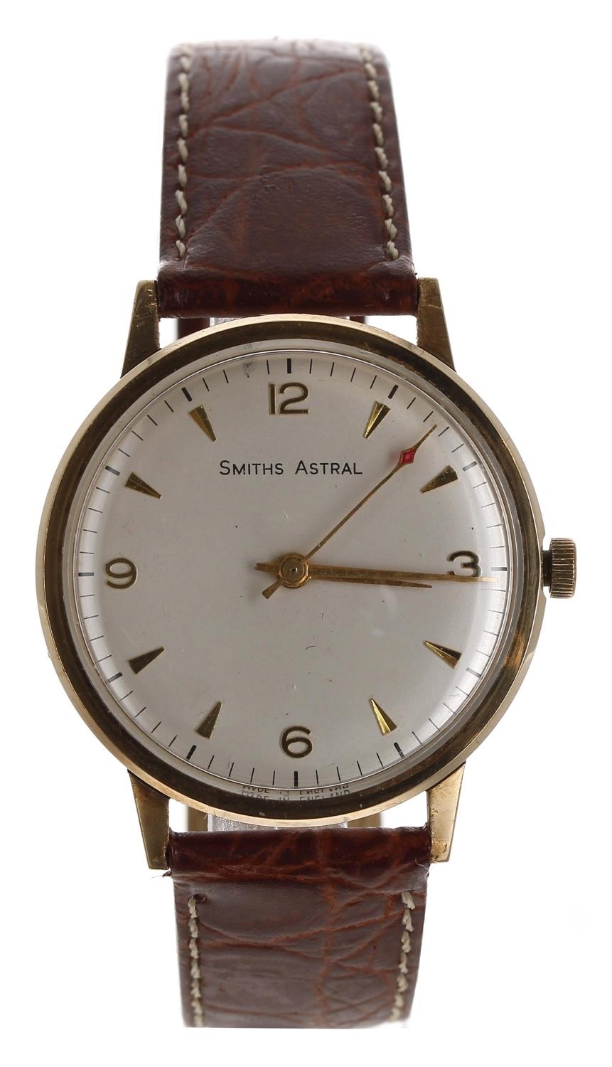 British Railways - Smiths Astral 9ct gentleman's wristwatch, London 1970, circular silvered dial