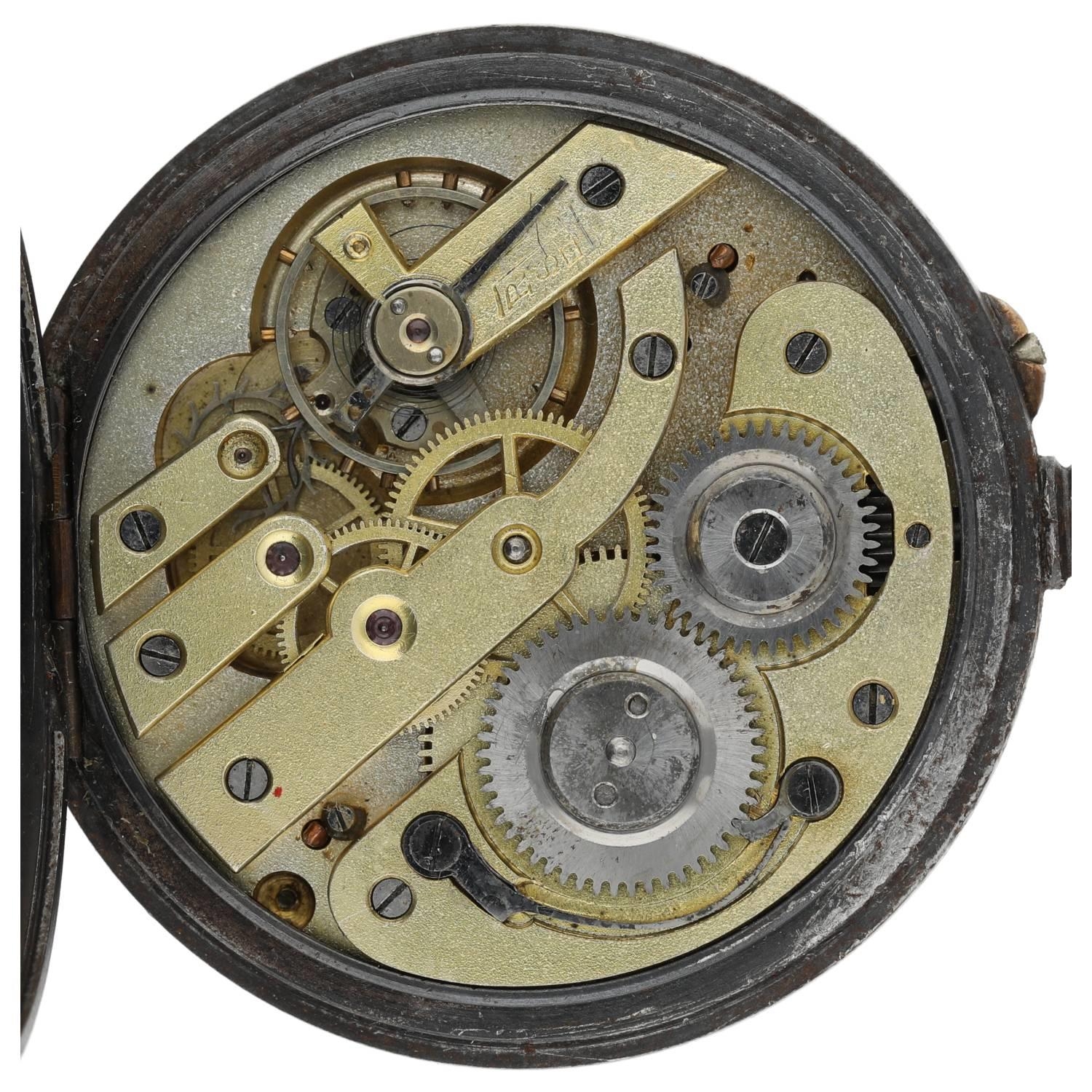 Swiss gunmetal calendar lever pocket watch, pin-set gilt frosted bar movement with compensated - Image 4 of 5