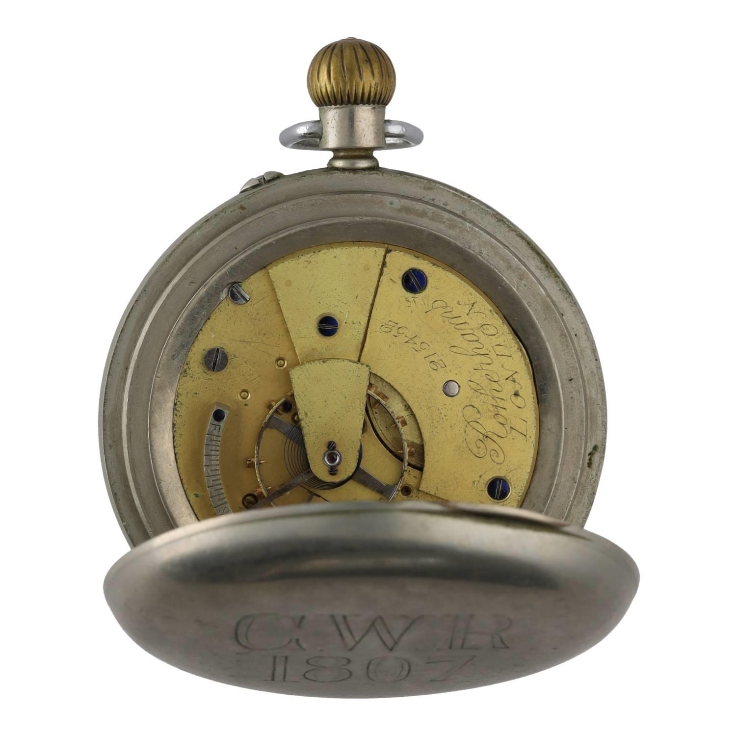 Great Western Railway (G.W.R) - Rotherhams nickel cased lever pocket watch, the movement signed - Image 3 of 4