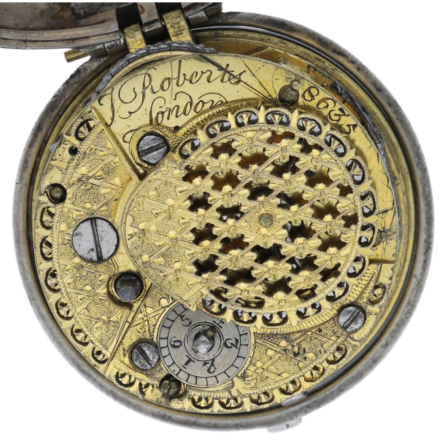 J. Roberts, London - George II English silver pair cased verge pocket watch, London 1759, signed - Image 4 of 10