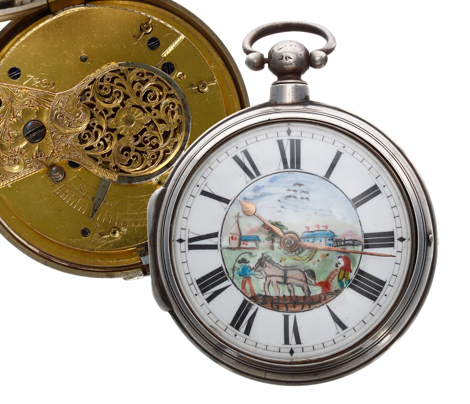 English George IV silver pair cased verge pocket watch, London 1826, unsigned fusee movement, no.