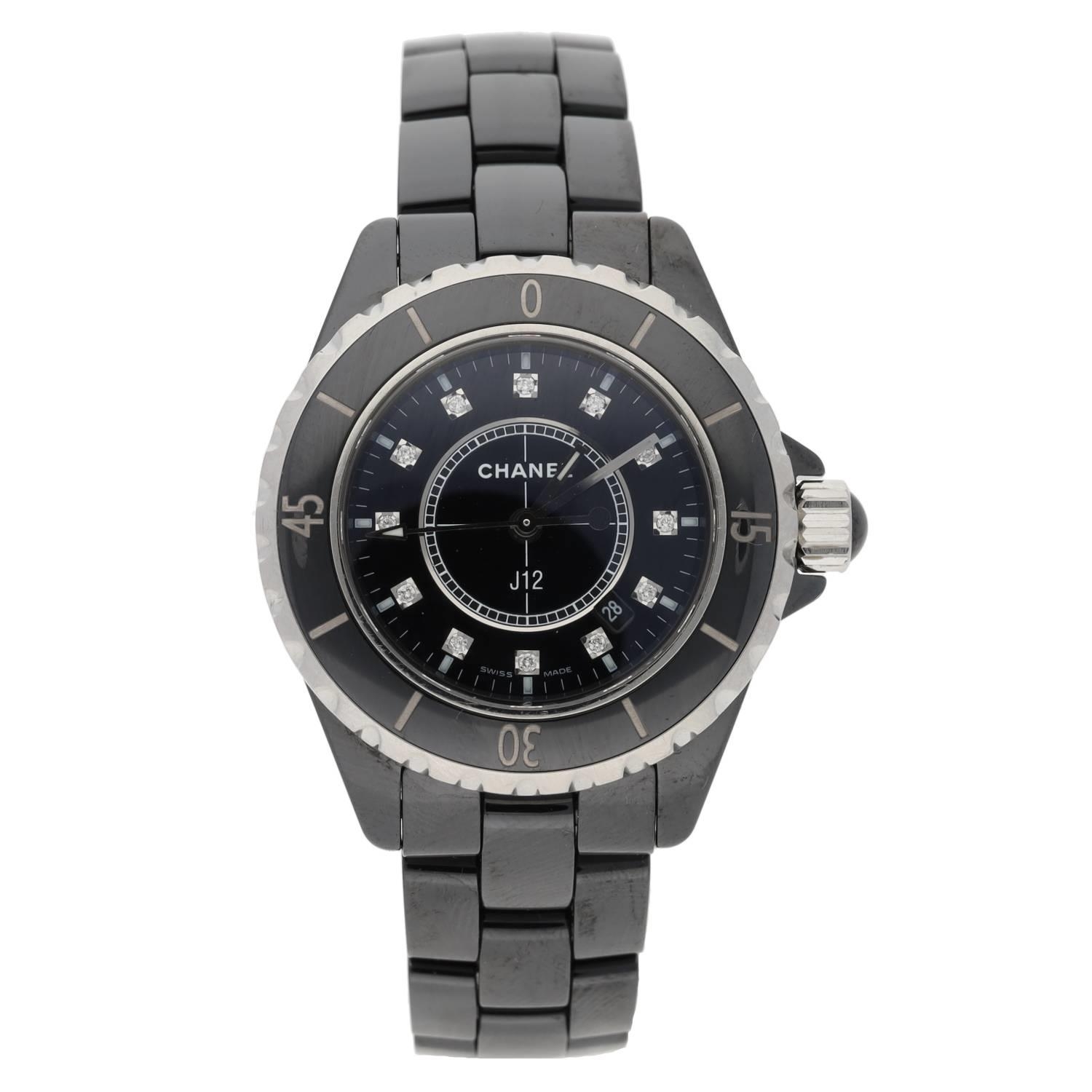 Chanel J12 black ceramic and stainless steel lady's wristwatch, reference no. H1625, serial no. I.