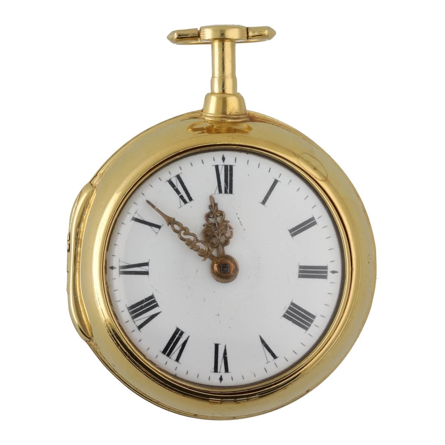 Finch & Bradley, Halifax - fine 18th century gilt pair cased verge pocket watch, the movement with - Image 2 of 6