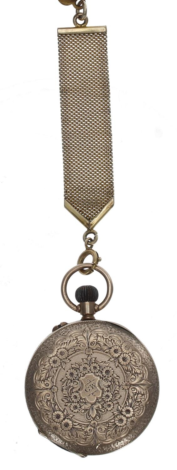 9ct cylinder engraved fob watch, import hallmarks London 1908, gilt frosted bar movement, 9ct hinged - Bild 3 aus 3