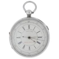 Victorian 'Centre Second' Chronograph silver pocket watch, London 1878, unsigned three-quarter plate