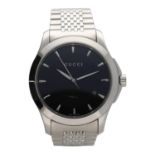 Gucci G-Timeless stainless steel gentleman's wristwatch, reference no. 126.4, circular black dial,