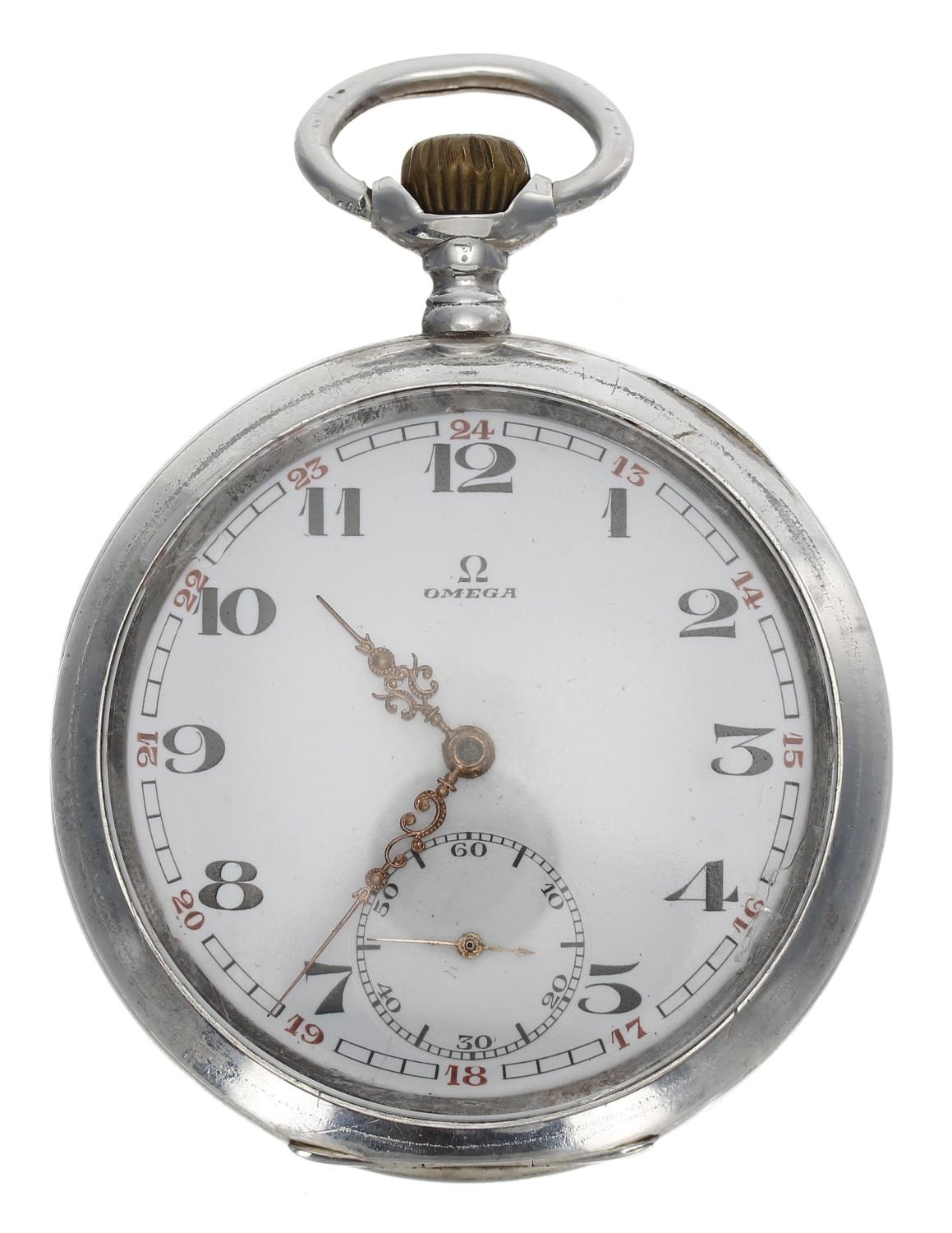 Omega - silver (0.800) lever pocket watch, signed movement, signed hinged cuvette, signed Arabic - Image 2 of 4