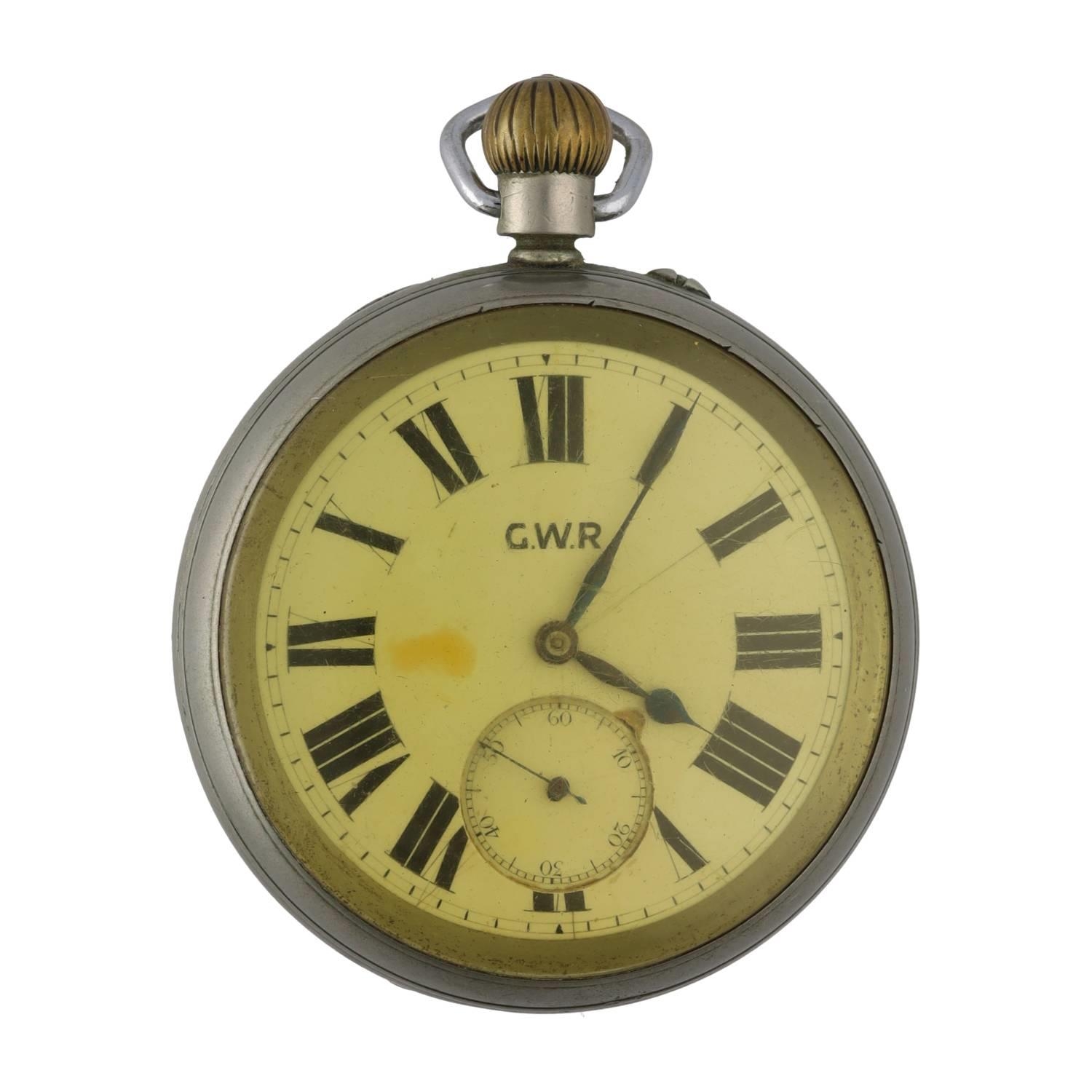 Great Western Railway (G.W.R) - Rotherhams nickel cased lever pocket watch, the movement signed - Image 2 of 4