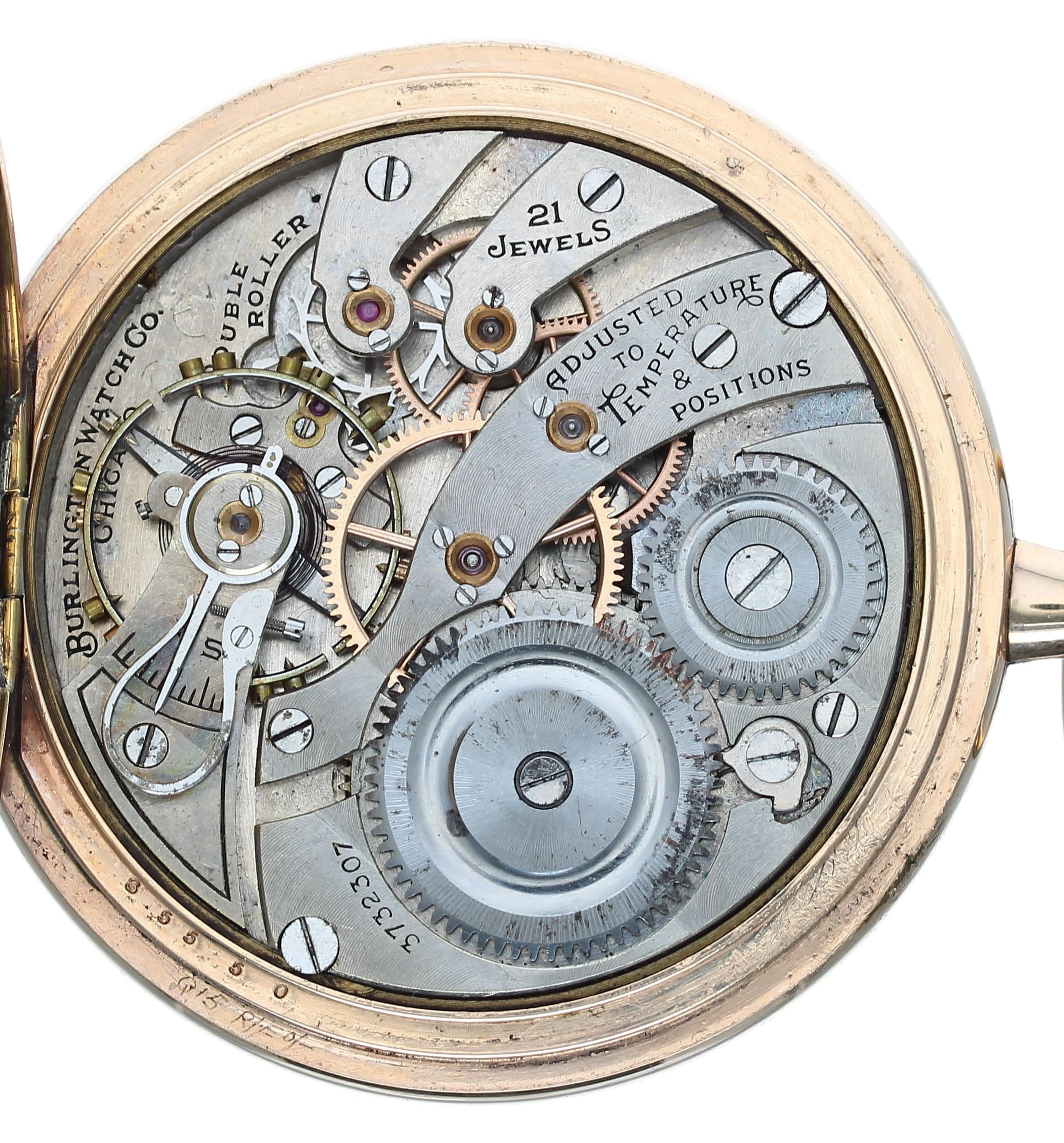 Burlington Watch Co. gold plated lever hunter pocket watch, circa 1920, signed 21 jewel adjusted - Bild 3 aus 5