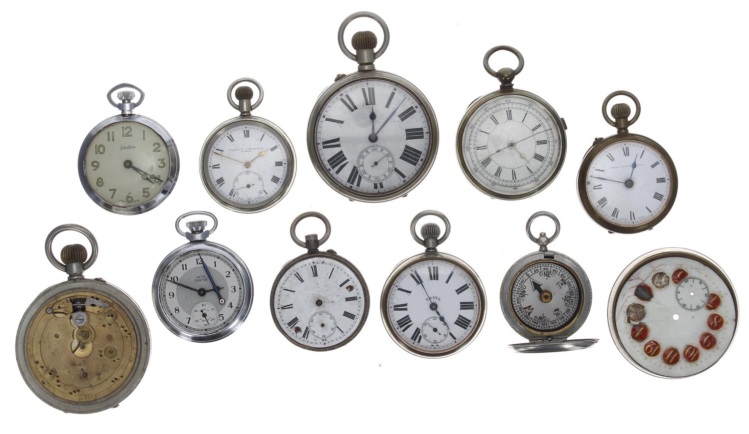 Quantity of assorted pocket watches principally for repair; also a small pocket compass for
