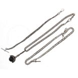 Three silver curb link watch Albert chains, 94.9gm (3) (one with a plated attachment and fob)