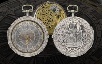 William Gib, Rotterdam -  Dutch early 18th century silver pair cased verge calendar pocket watch,