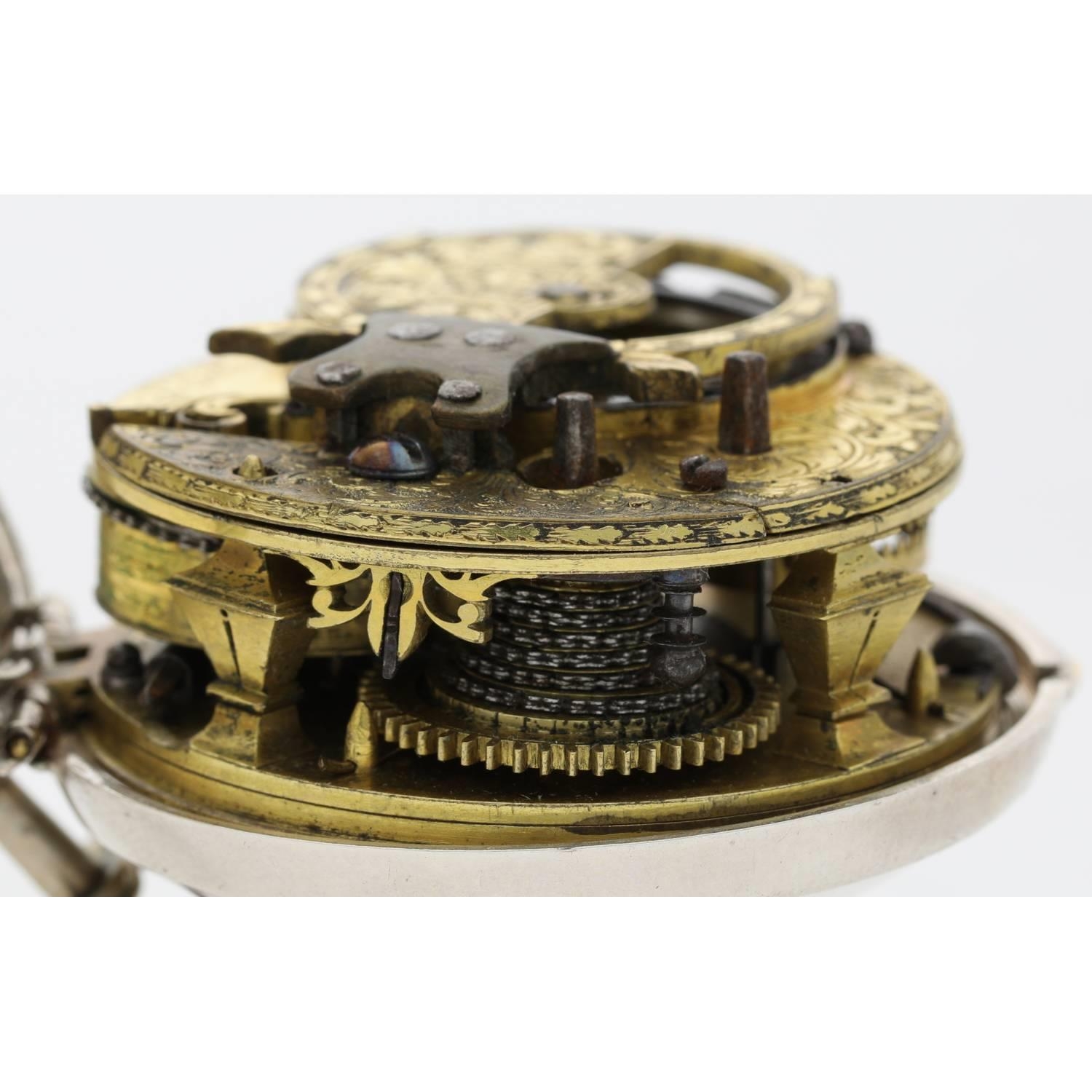 Gorsuch, Salop - English early 18th century silver 'mock pendulum' verge pocket watch, signed deep - Image 4 of 7