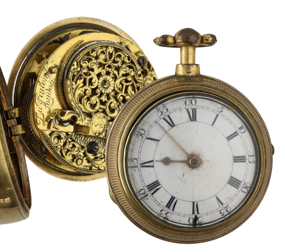 La Finlon, London - gilt metal pair cased verge pocket watch, the fusee movement signed La Finlon,