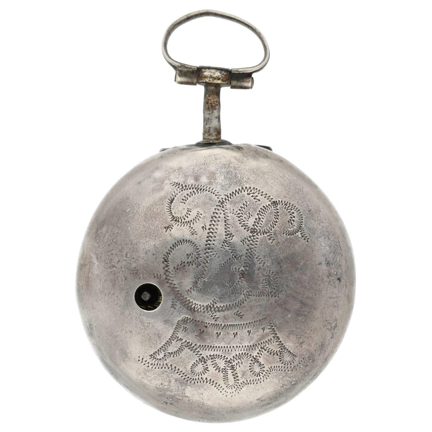 Samson, London - George III English silver repoussé pair cased verge pocket watch, signed fusee - Image 9 of 10