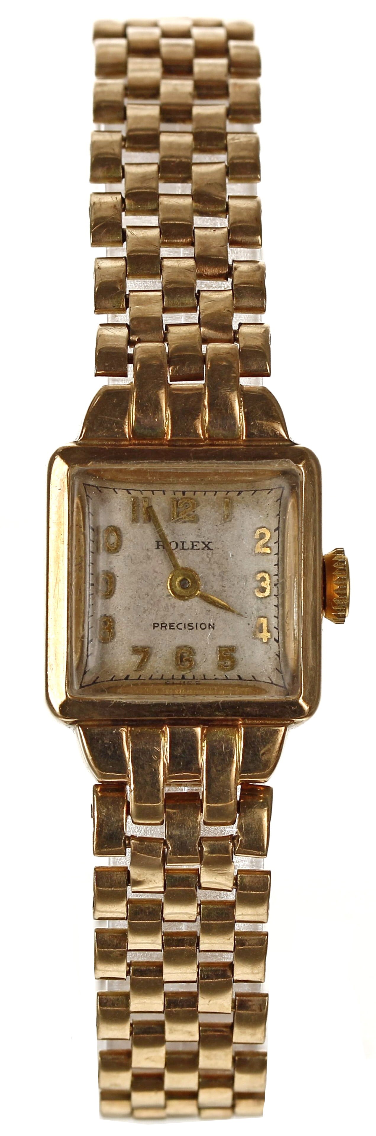 Rolex Precision 9ct square cased lady's wristwatch, Chester 1952, case no. 173906, signed squared