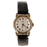 Rolex 9ct octagonal mid-size wristwatch, Chester 1933, circular silvered dial with Roman numerals,