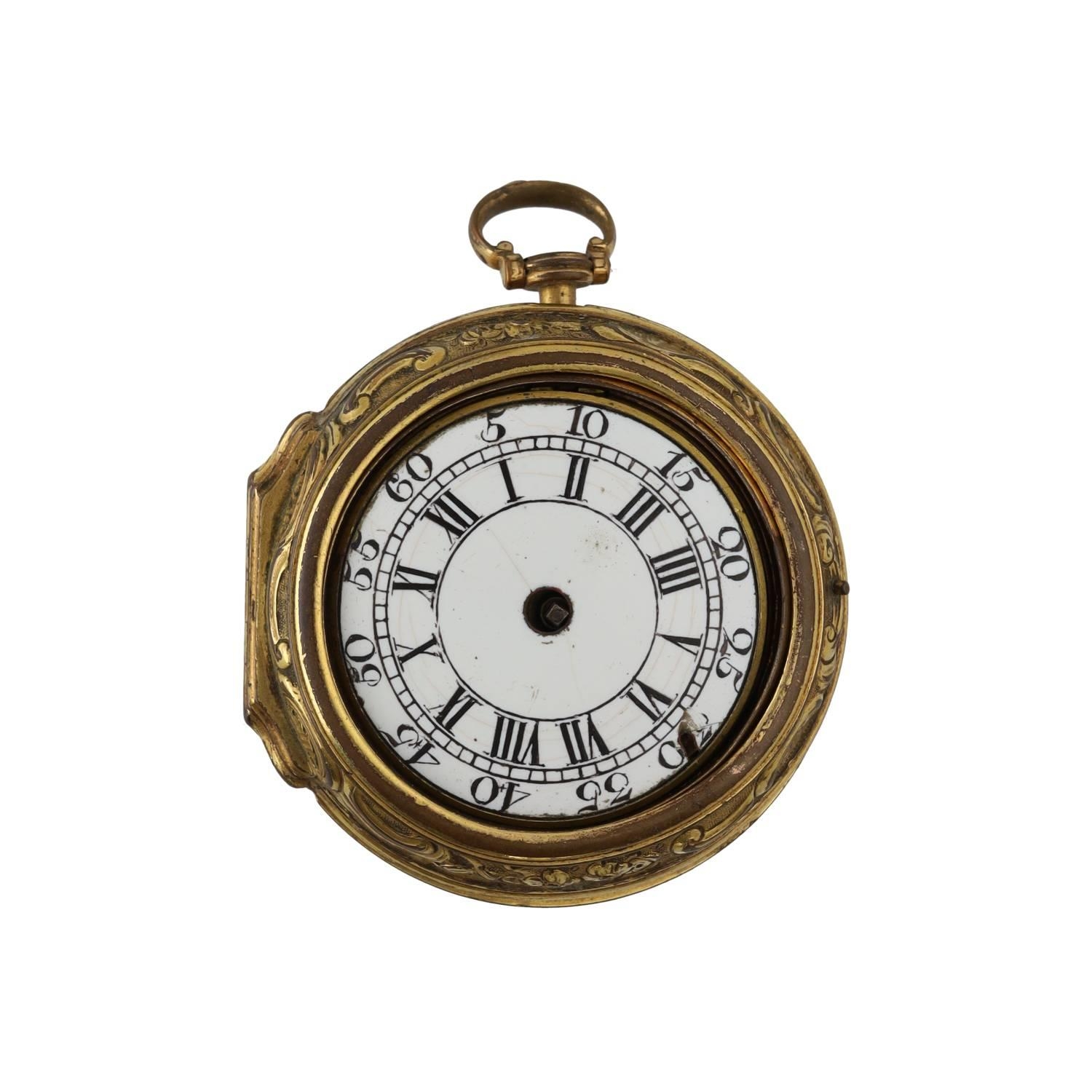 Pink, London - English 18th century gilt metal verge repousse pair cased pocket watch for repair,