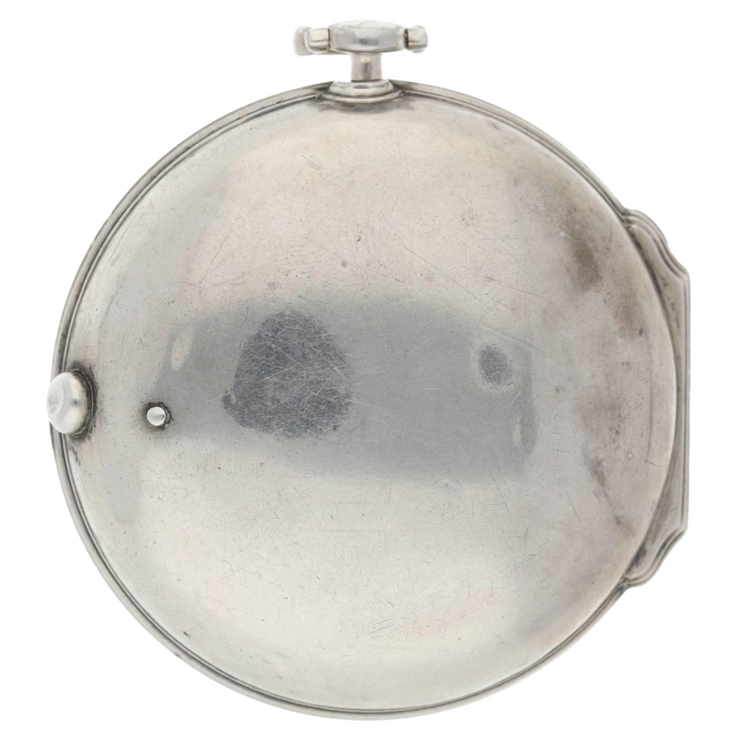 Charles Carbier, London - early 18th century English silver pair cased verge pocket watch made for - Image 9 of 11