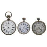 Longines Baume nickel cased Goliath pocket watch, the movement signed Longines Baume with plain