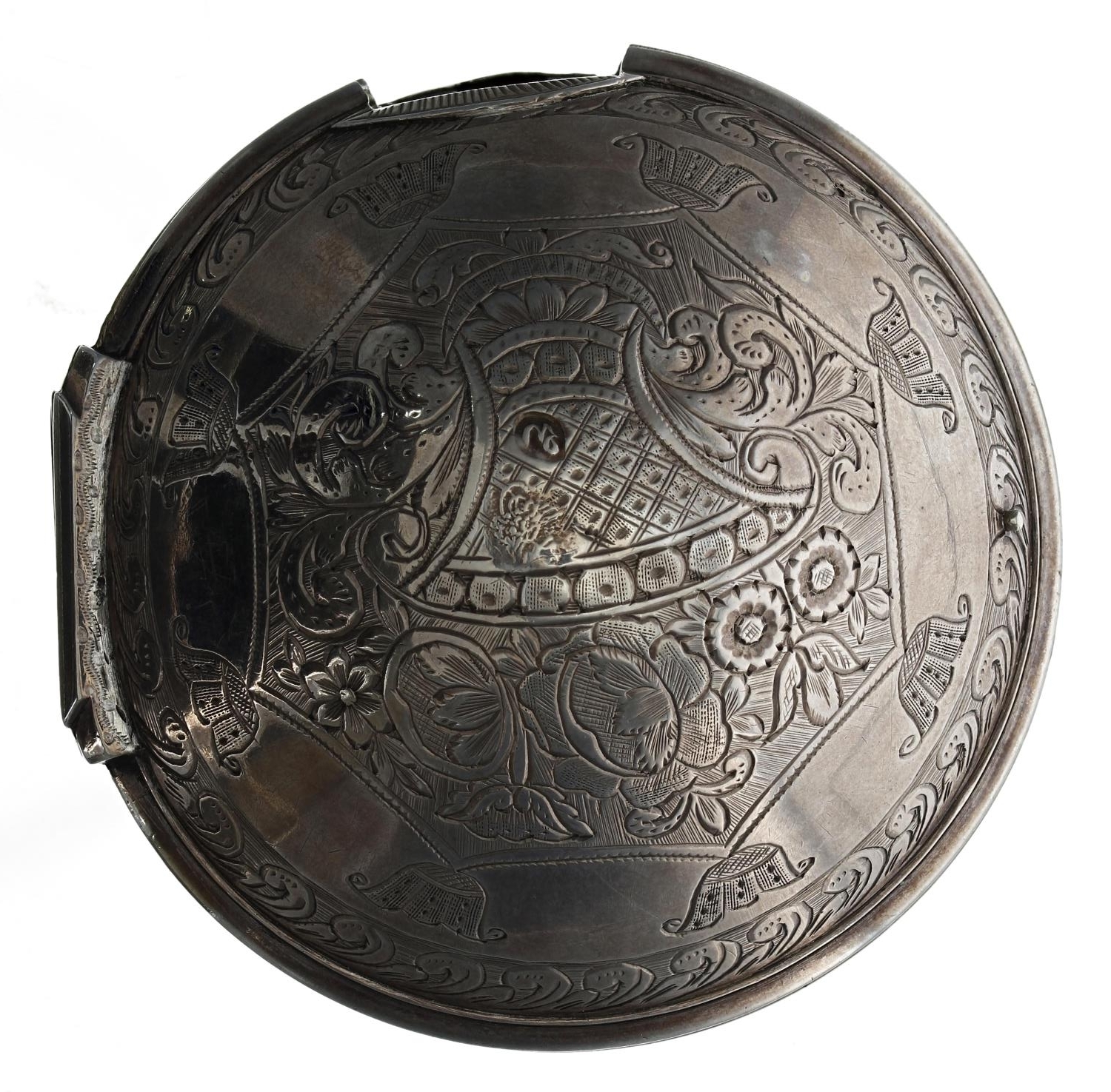 Attractive white metal engraved high domed outer pocket watch case probably for the Turkish