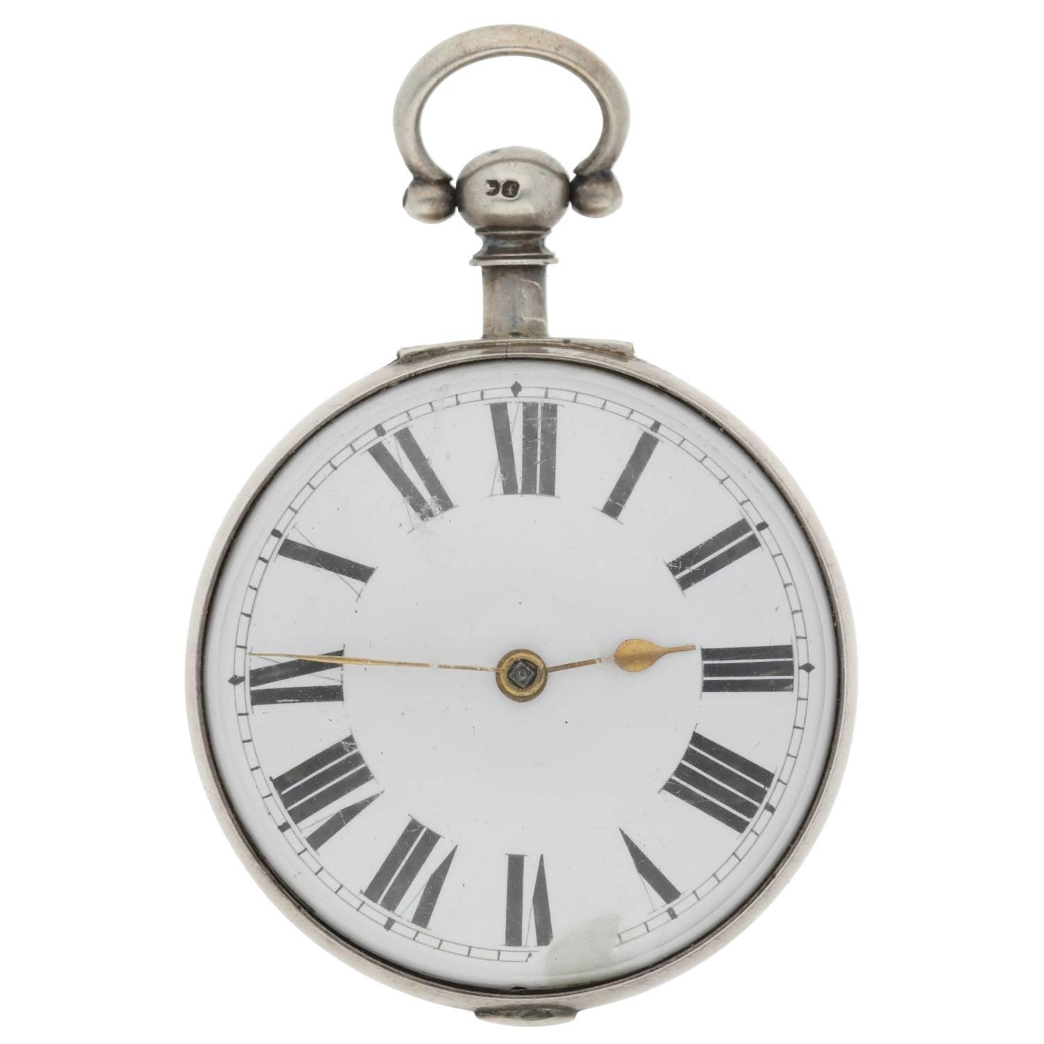 English George IV silver verge pocket watch, London 1821, unsigned fusee movement, no. 359, sprung