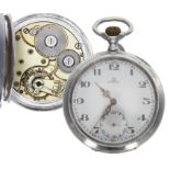 Omega - silver (0.800) lever pocket watch, signed movement, signed hinged cuvette, signed Arabic