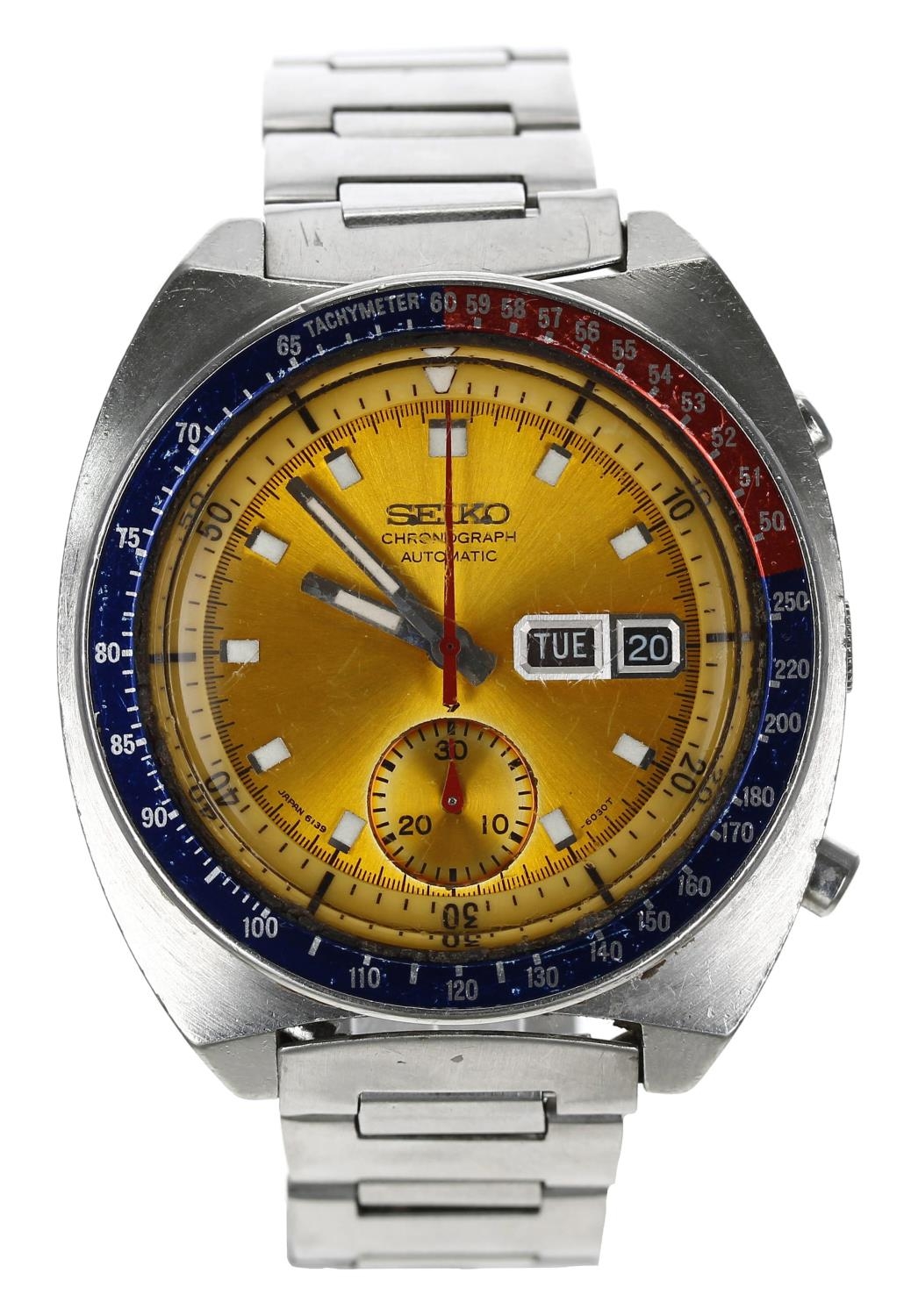 Seiko 'Pogue' Chronograph automatic stainless steel gentleman's wristwatch, reference no. 6139-6002,