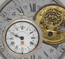 Paulus Bramer En Zoom, Amsterdam - Dutch 18th century silver pair cased verge calendar pocket watch,