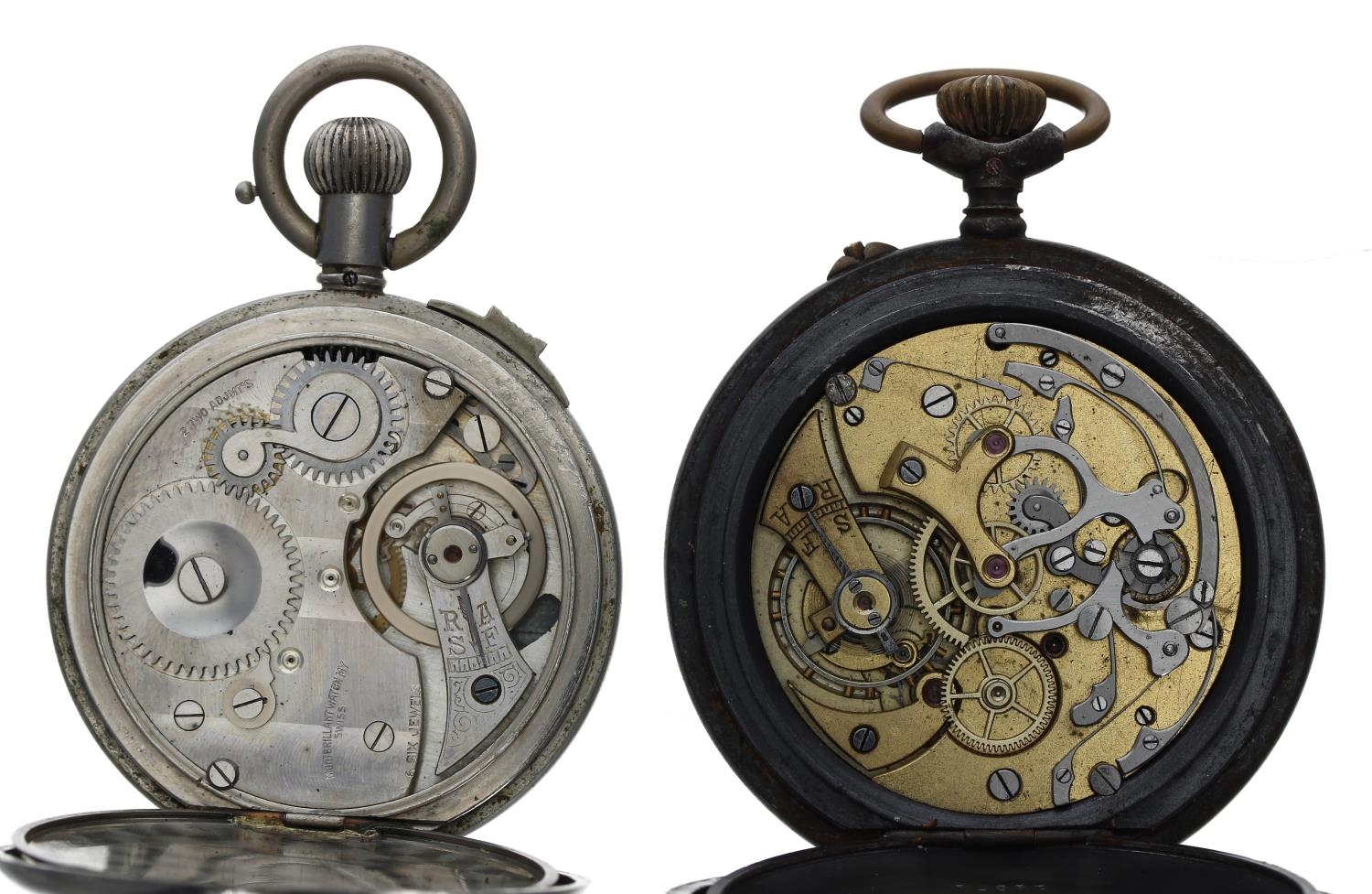 Gunmetal centre seconds chronograph lever pocket watch for repair, 56mm; together with a - Image 3 of 3