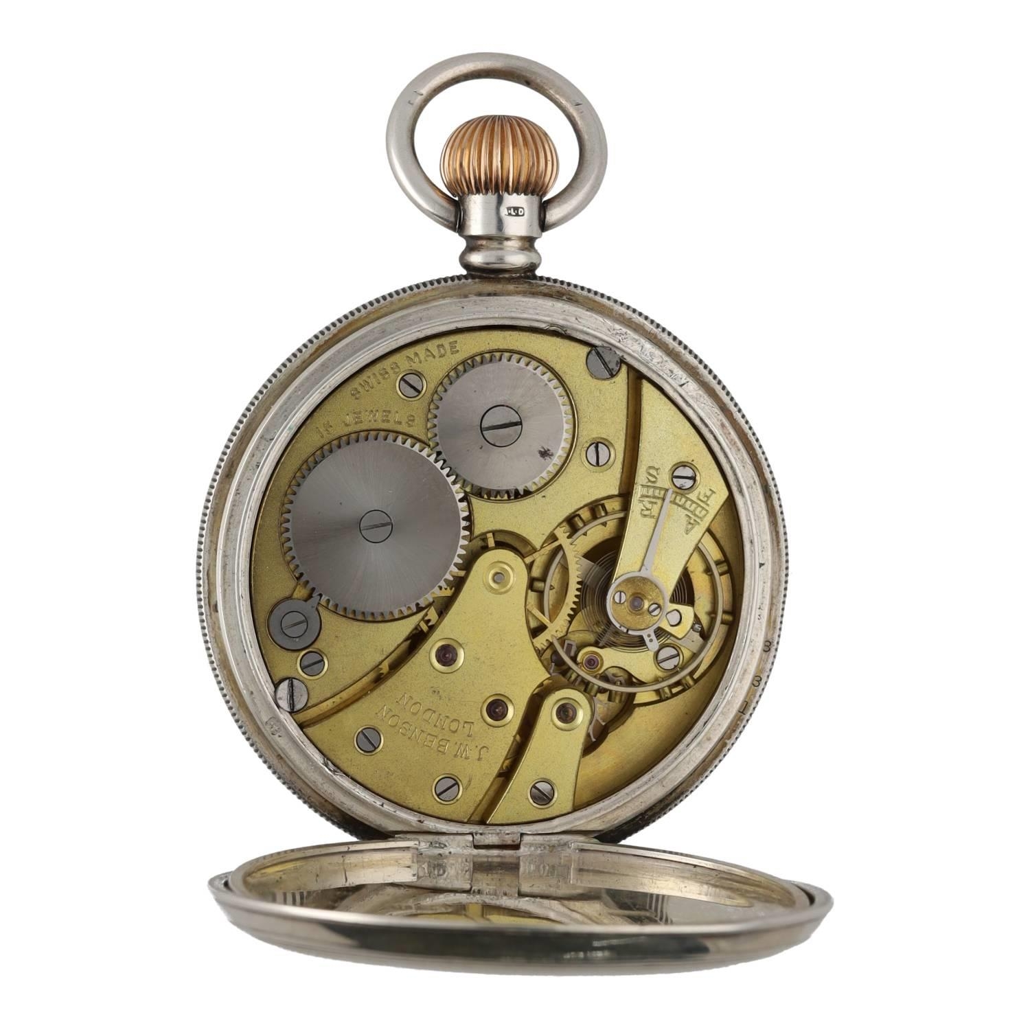 J.W. Benson, London - silver lever pocket watch, Birmingham 1909, signed 15 jewel movement, hinged - Image 3 of 4