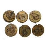 Six fusee verge pocket watch movements, including makers Borrelli, Farnham; Edwards & Hunter,