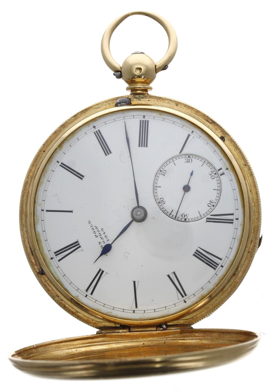 John Poole, London - Victorian 18ct fusee lever hunter pocket watch, the free sprung gilt three - Image 2 of 5