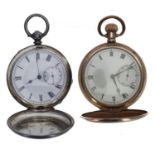 Swiss gold plated lever hunter pocket watch, unsigned movement, hinged cuvette, Roman numeral