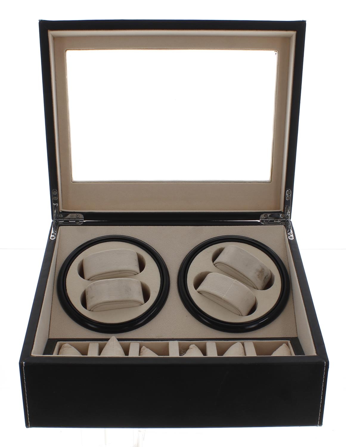 Automatic watch winder display case, glazed hinged lid and cream interior with two bi-directional - Bild 2 aus 4