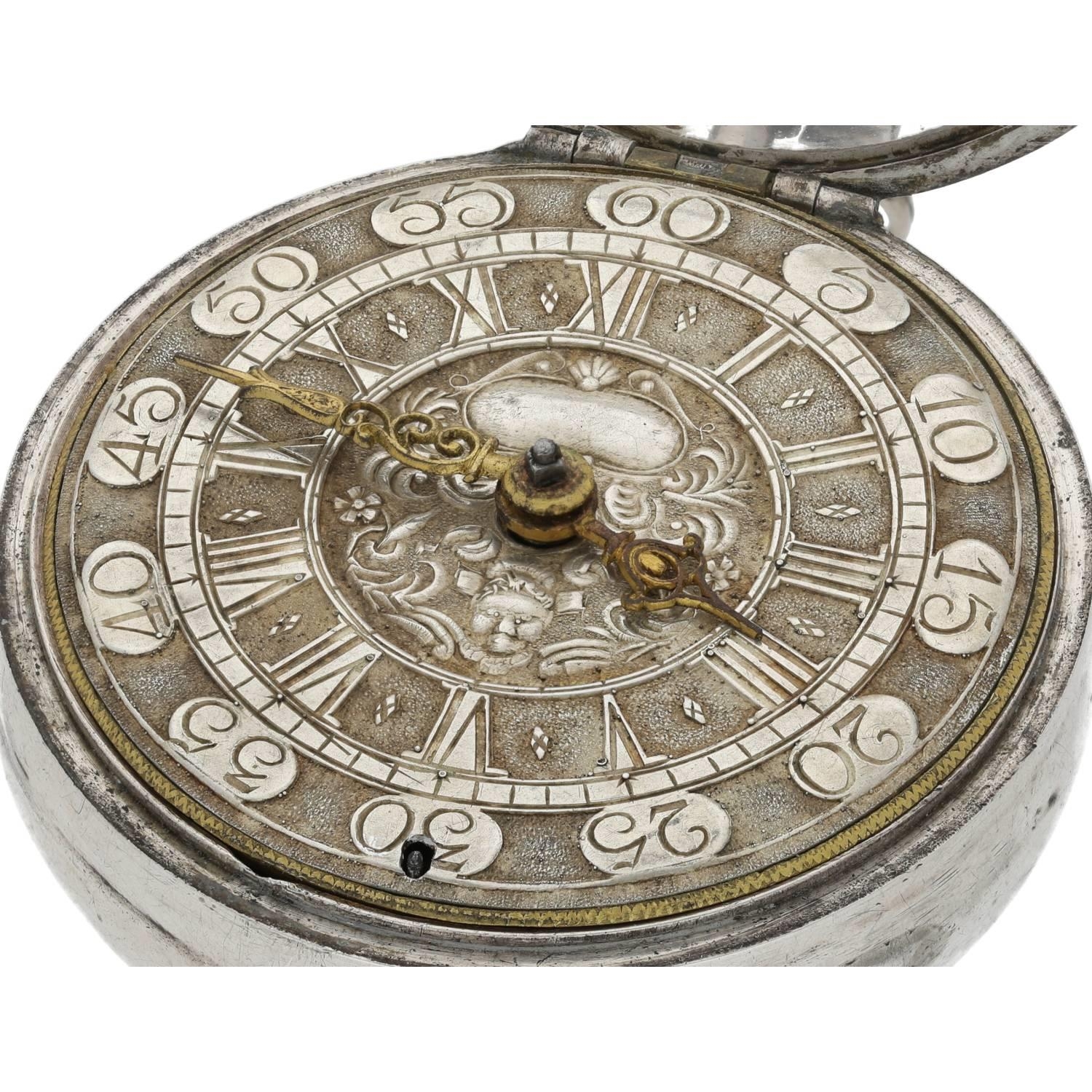 Charles Cabrier, London - 18th century silver pair case verge pocket watch, signed fusee movement, - Image 9 of 11