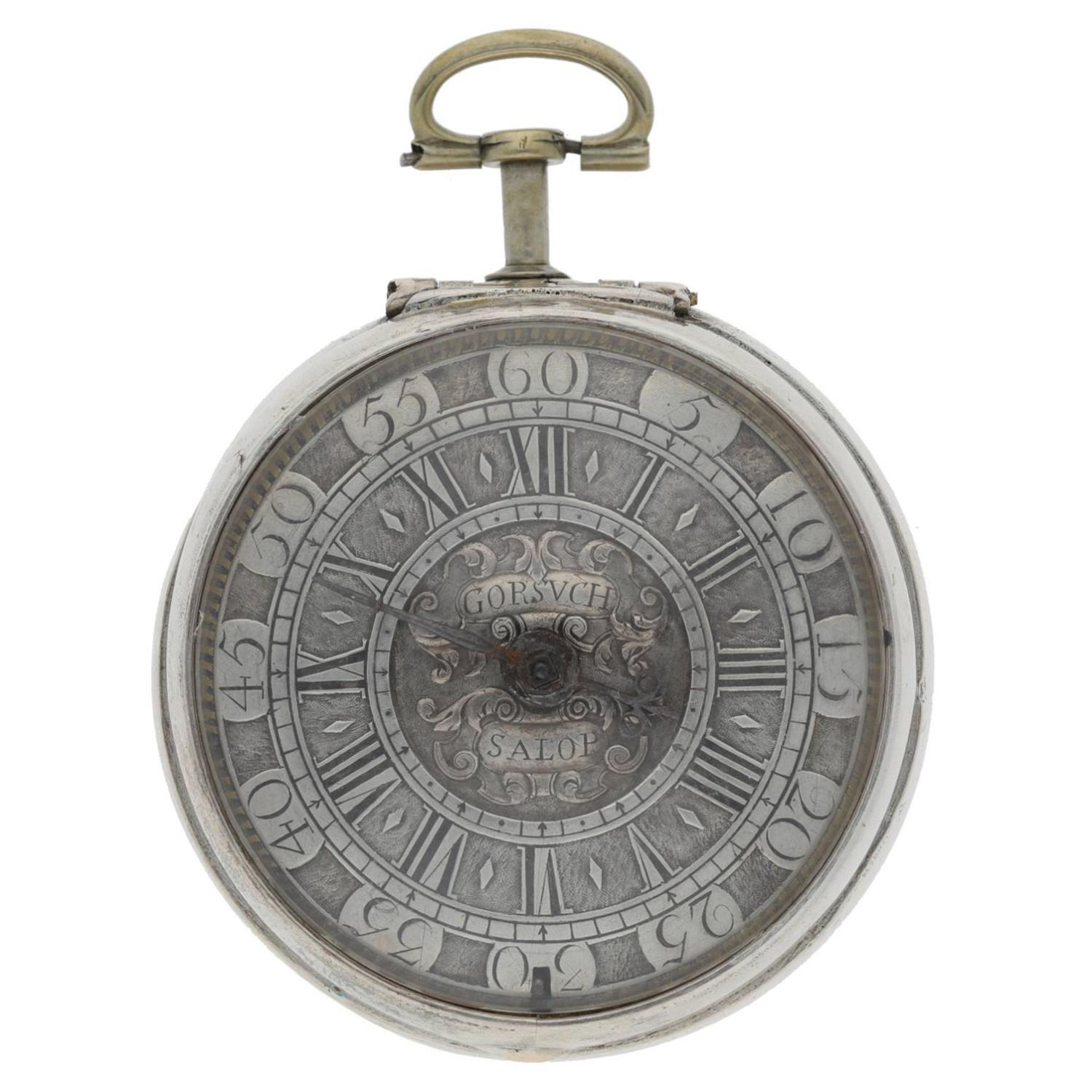 Gorsuch, Salop - English early 18th century silver 'mock pendulum' verge pocket watch, signed deep - Image 2 of 7