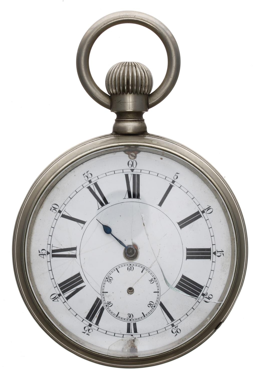 Longines Baume nickel cased Goliath pocket watch, the movement signed Longines Baume with plain - Image 2 of 7