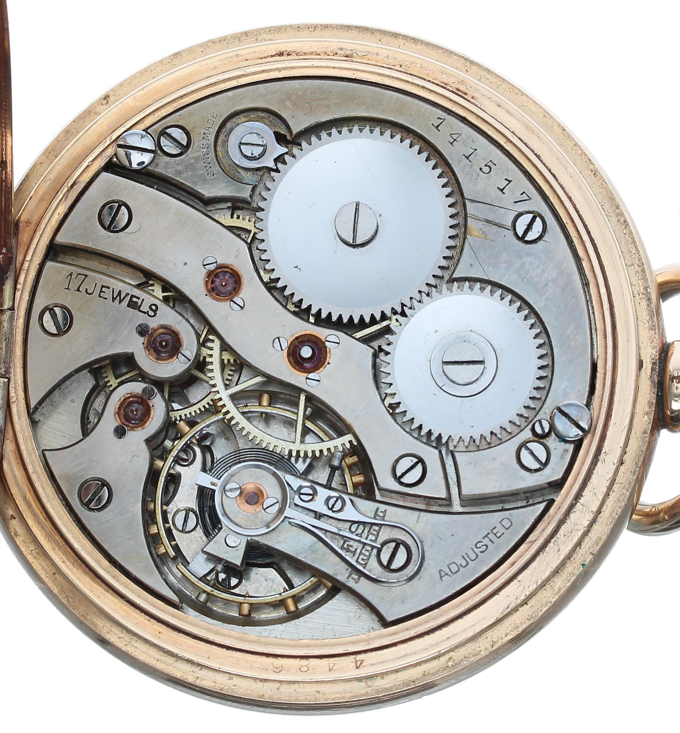 Gold plated lever pocket watch, 17 jewel adjusted movement, no. 141517, Arabic dial with minute - Image 2 of 3