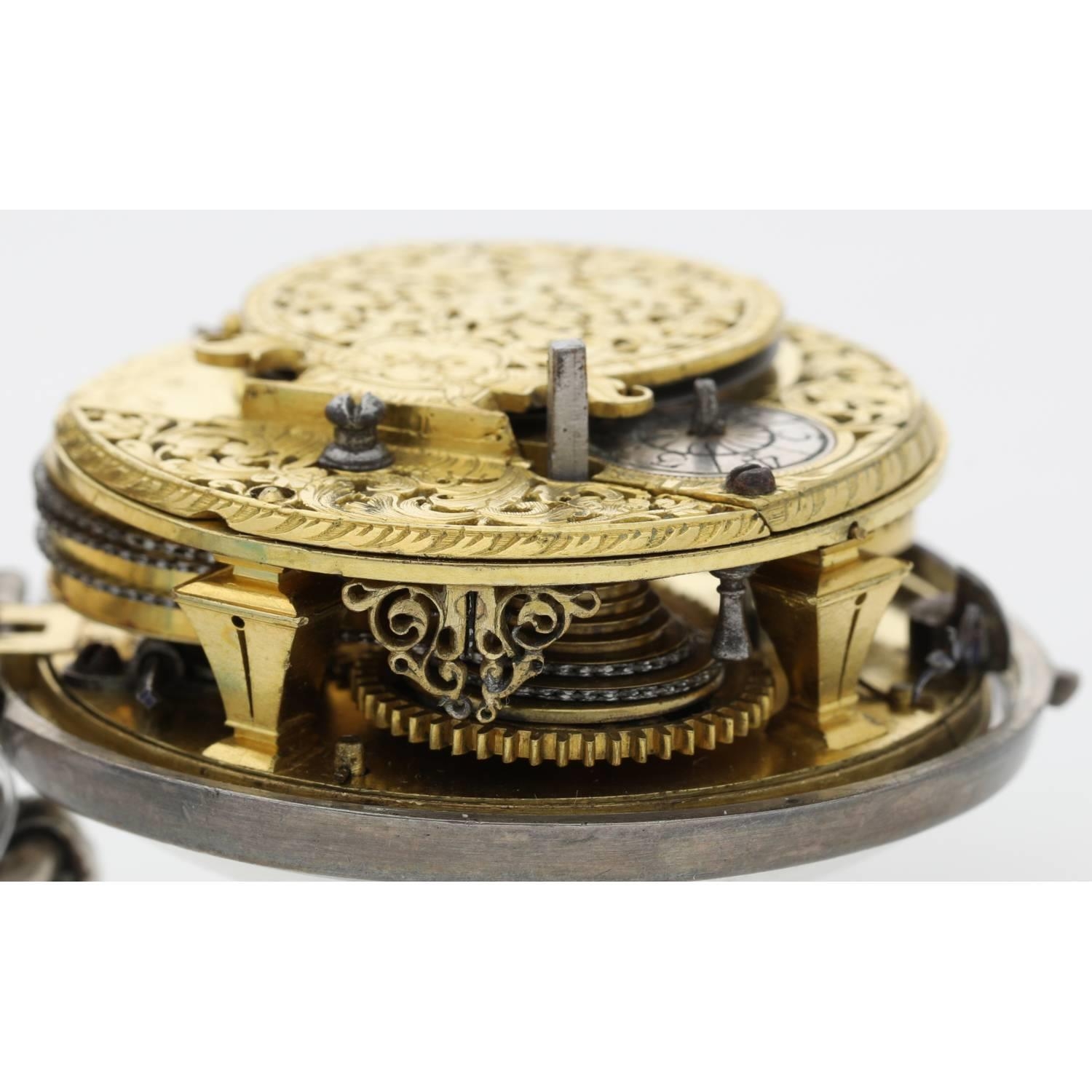 Massy, London - English early 18th century silver pair cased verge pocket watch, circa 1705, - Image 6 of 10