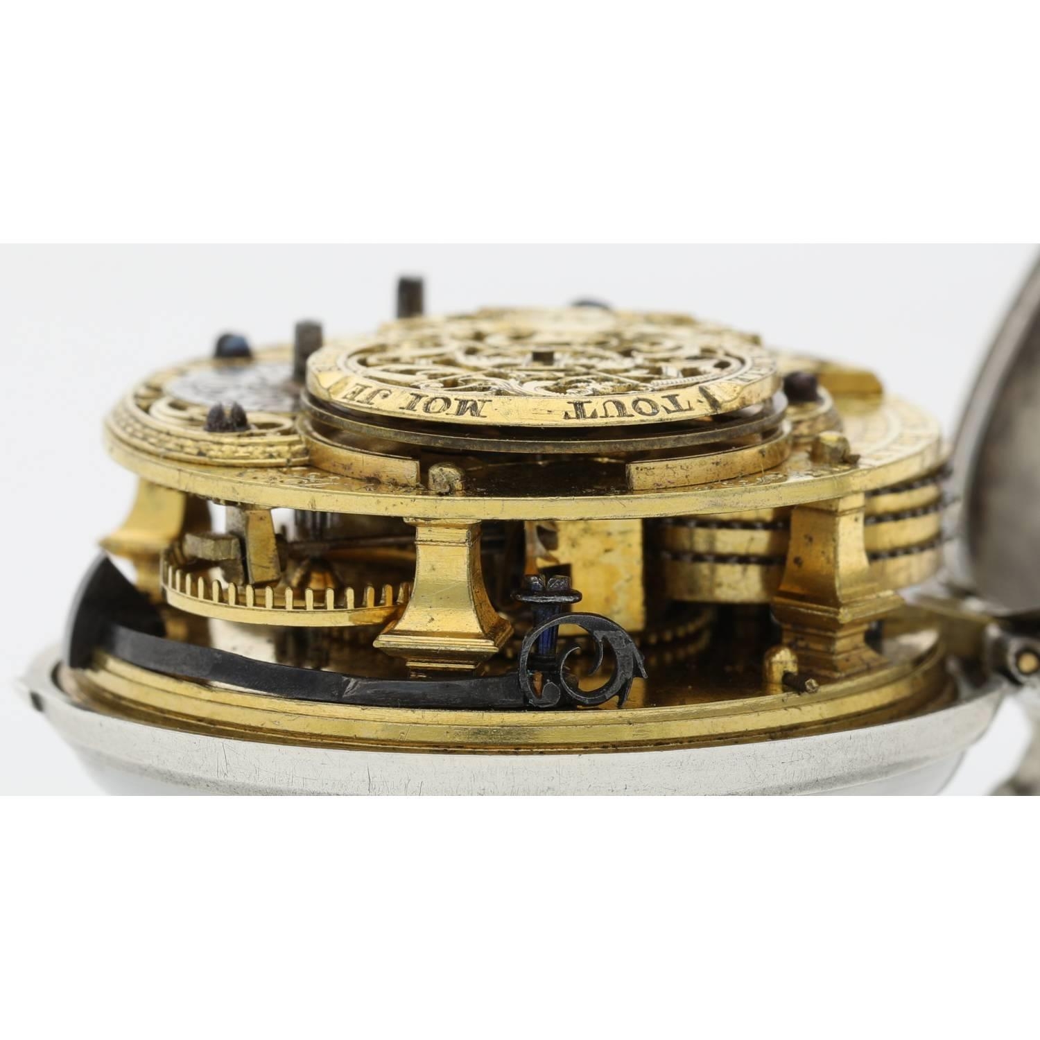 Paulus Bramer En Zoom, Amsterdam - Dutch 18th century silver pair cased verge calendar pocket watch, - Image 7 of 10