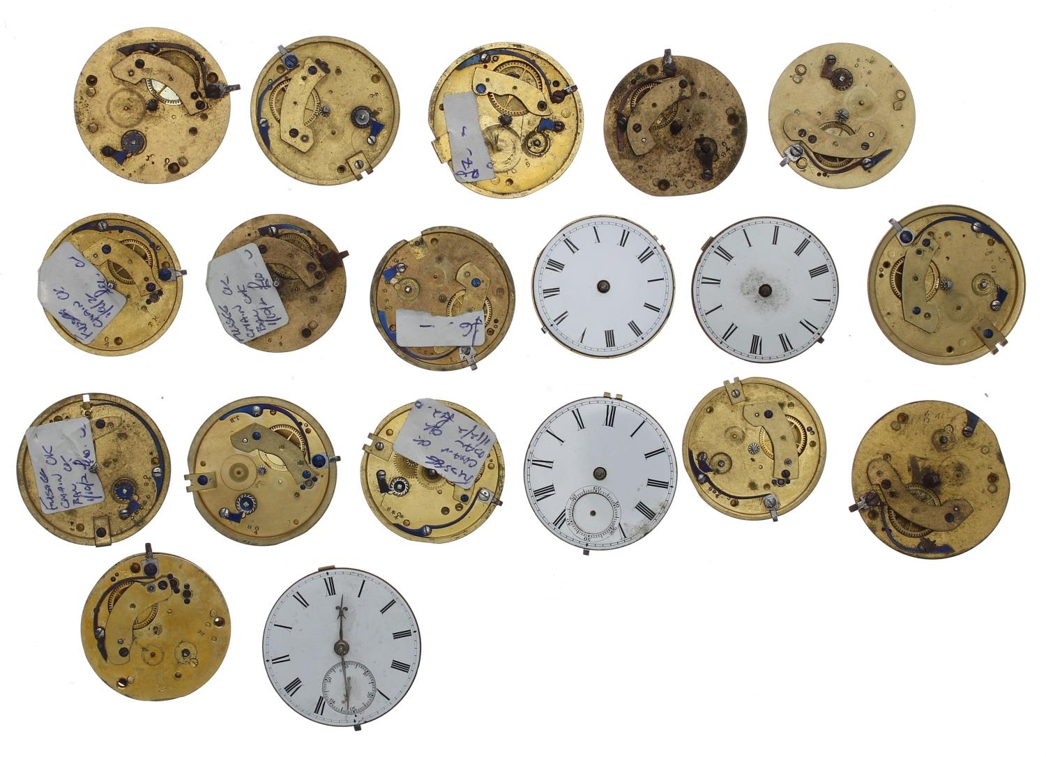 Nineteen small fusee lever pocket watch movements (19) - Image 2 of 2